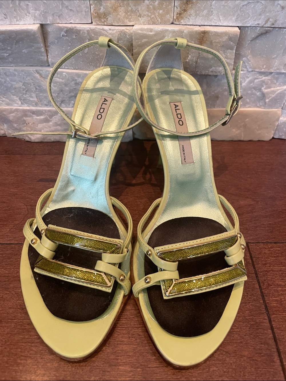 5/$25 ALDO Women's Lime Green Ankle-Strap Sandals